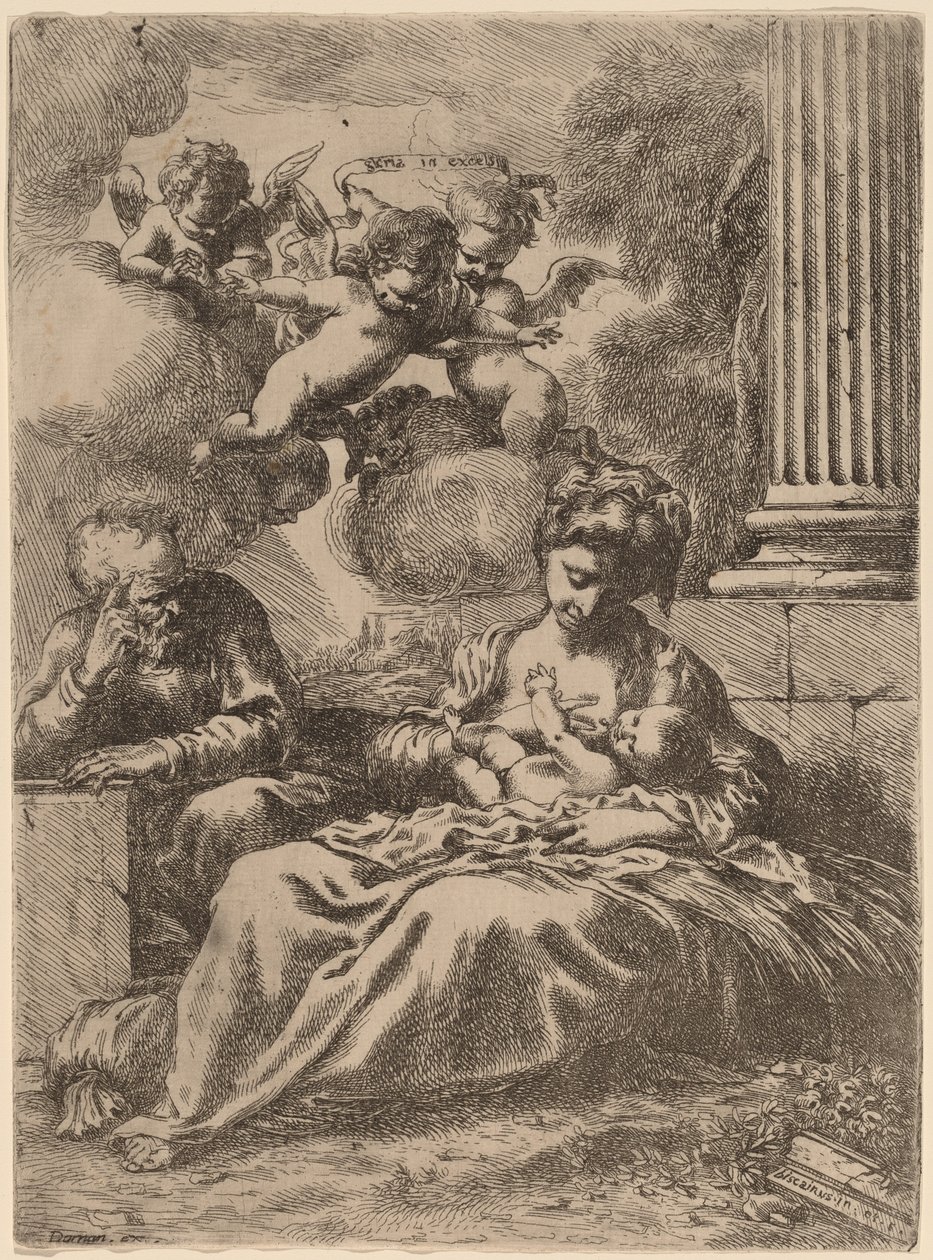 Den heliga familjen av en kolumn av Bartolomeo Biscaino
