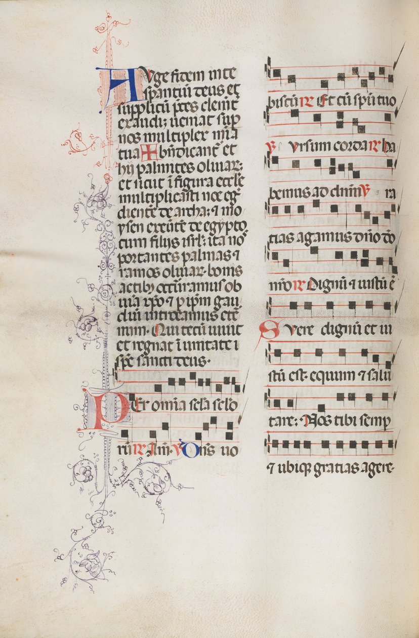Missale: Fol. 111v, innehåller lite musik som en del av palmsöndagsliturgin, 1469. av Bartolomeo Caporali