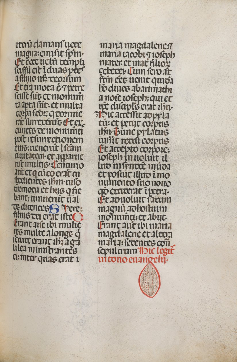 Missale: Fol. 122: innehåller musik för Hely Hely Lama etc. inom St. Mattion Passion, 1469. av Bartolomeo Caporali
