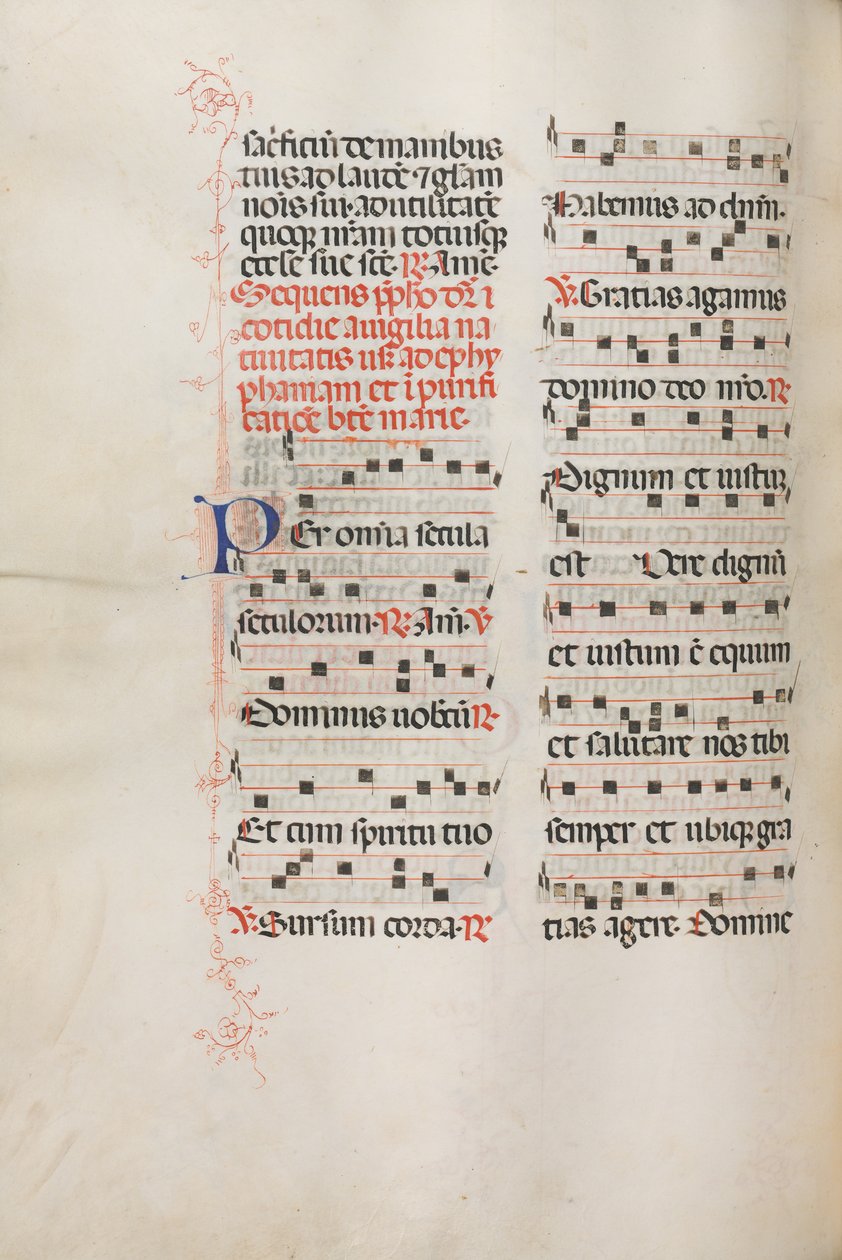 Missale: Fol. 176v: Musik för olika vanliga böner, 1469. av Bartolomeo Caporali