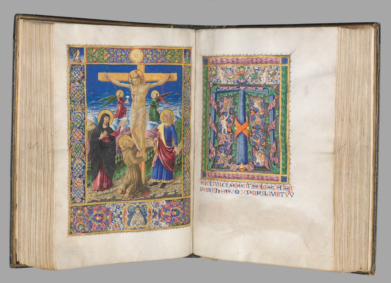 Missale: Fol. 185v: Korsfästelse med ramar helsida, 1469. av Bartolomeo Caporali