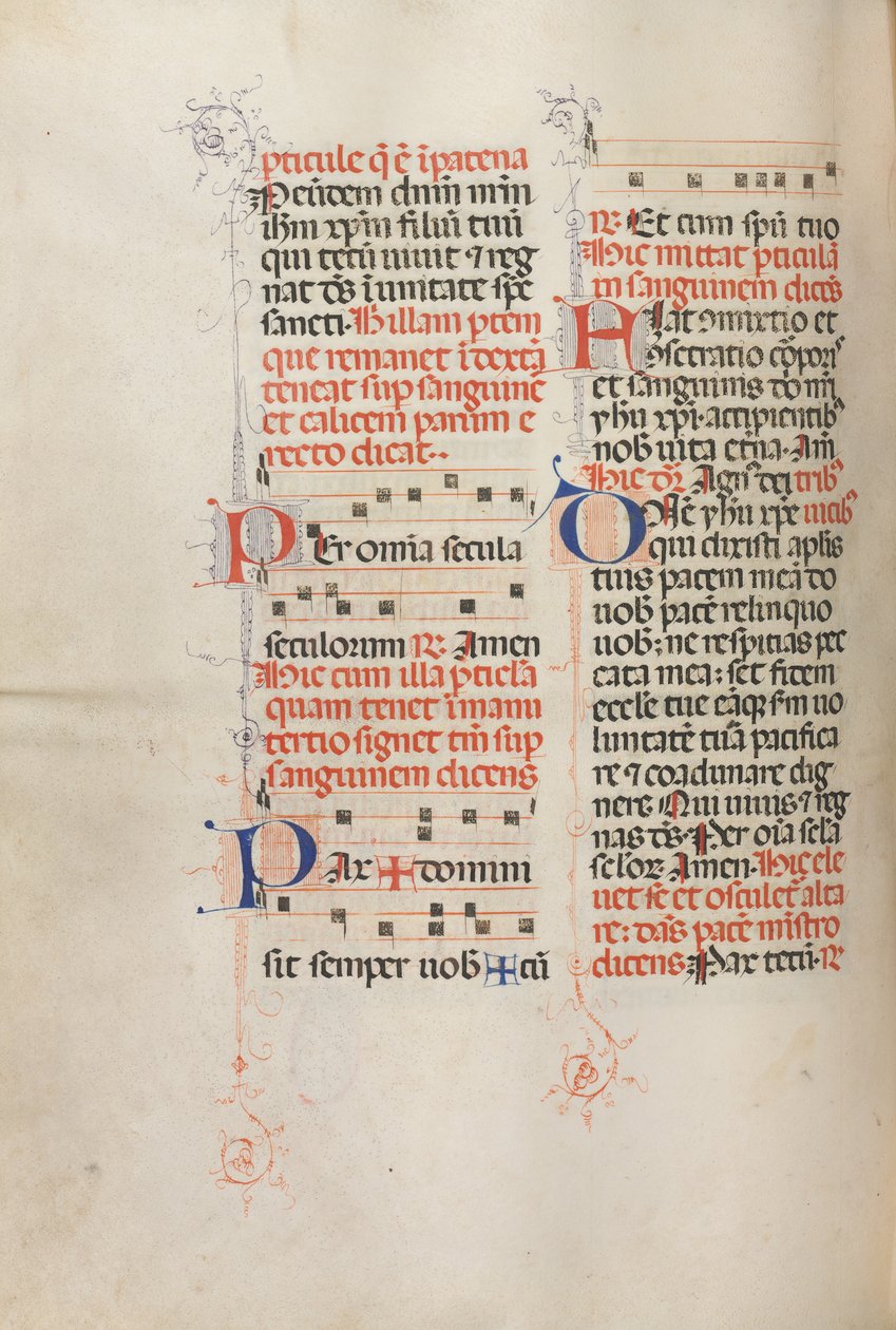 Missale: Fol. 190v: Musik för olika böner, 1469. av Bartolomeo Caporali