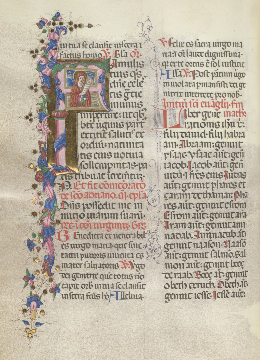 Missale: Fol. 311v: Saint Anne håller den nyfödda jungfrun, 1469. av Bartolomeo Caporali