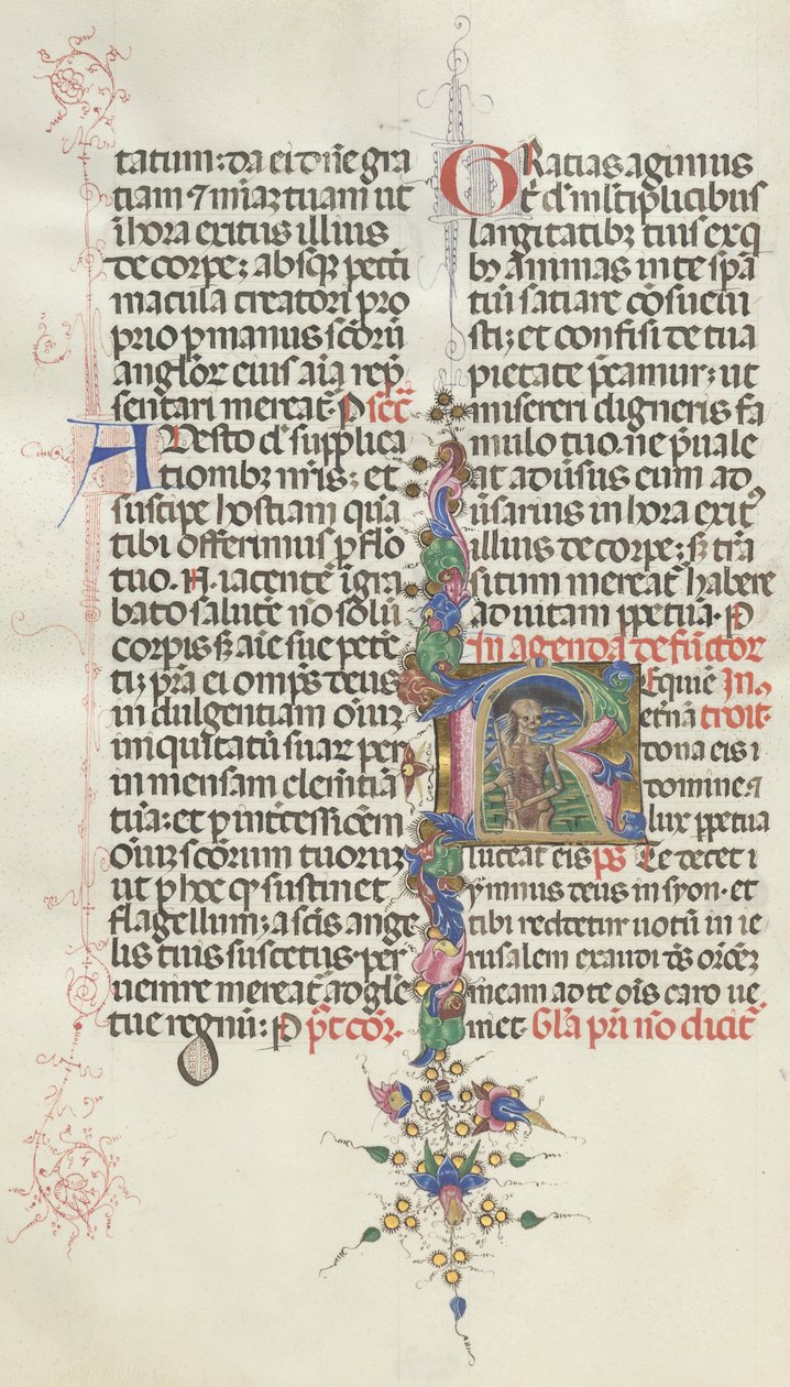 Missale: Fol. 387v: Döden representerad som ett skelett med en skära, 1469. av Bartolomeo Caporali
