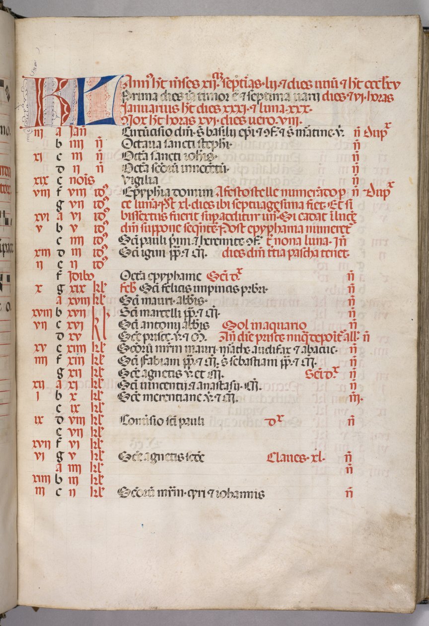 Exempel: fol. 3r: Januari kalendersida, 1469. av Bartolomeo Caporali