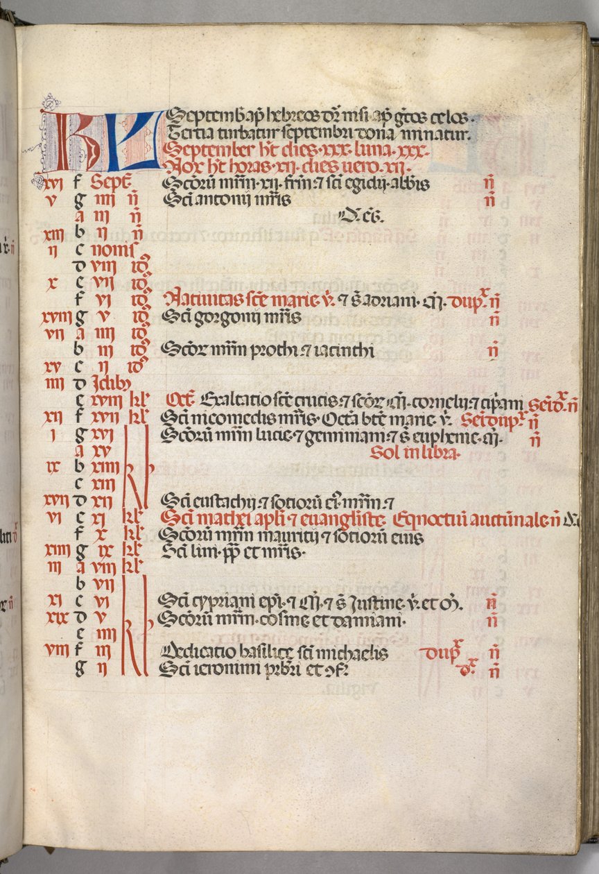 Missale: Fol. 7r: September kalendersida, 1469. av Bartolomeo Caporali