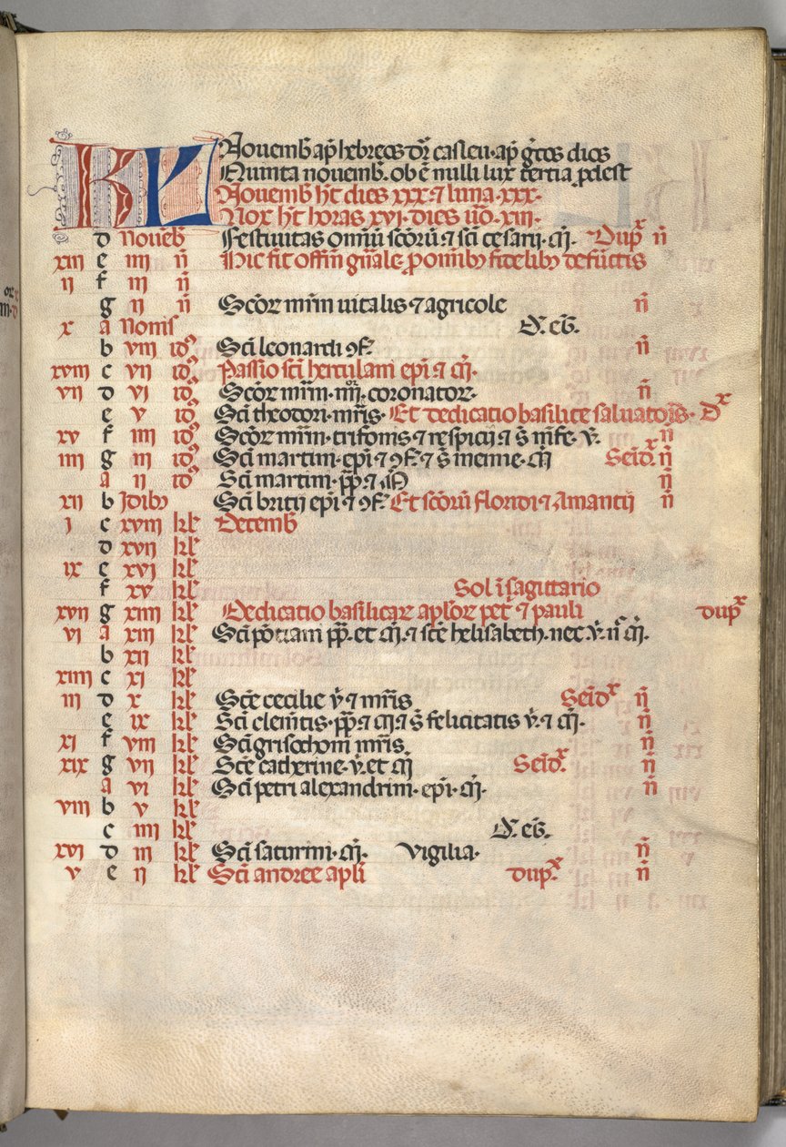 Missale: Fol. 8r: November kalendersida, 1469 av Bartolomeo Caporali