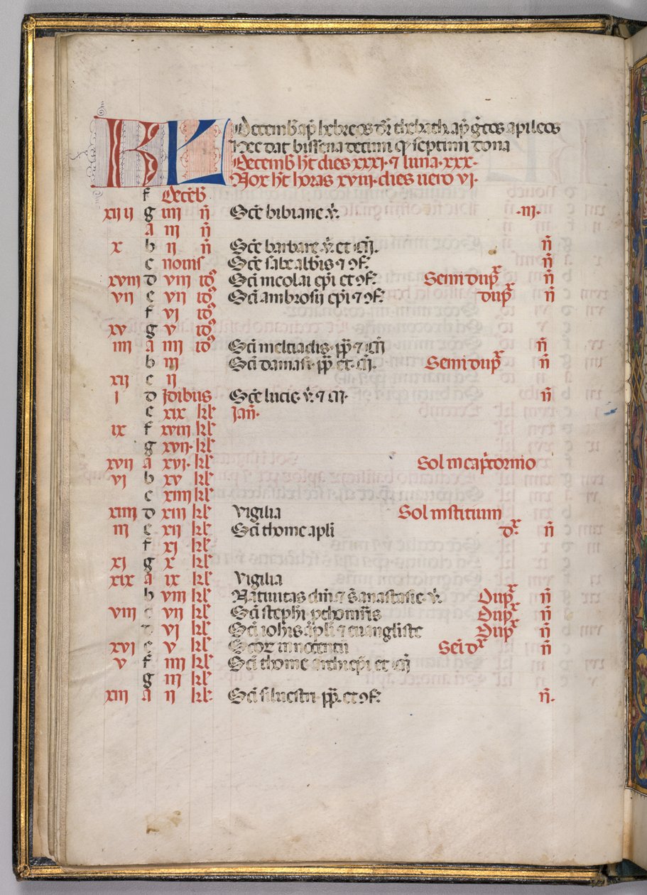 Missale: Höst. :: December kalendersida, ೧೪೬೯. av Bartolomeo Caporali