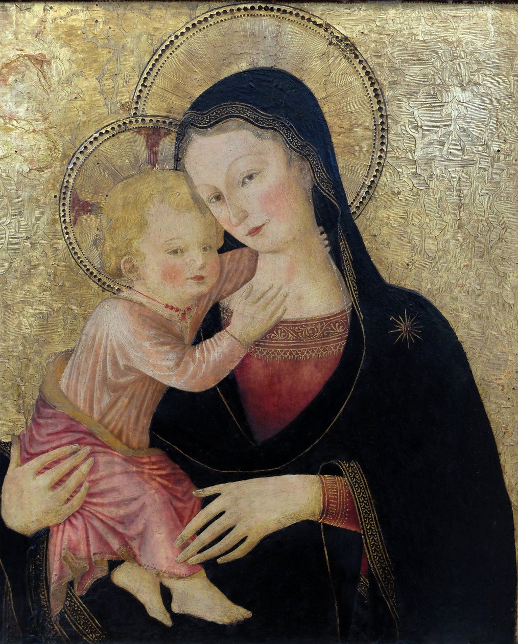 Jungfru Maria med barnet, detalj. (målning) av Bartolomeo Caporali