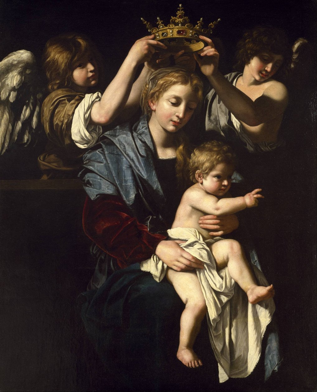 Jungfru Maria och barnet med änglar av Bartolomeo Cavarozzi