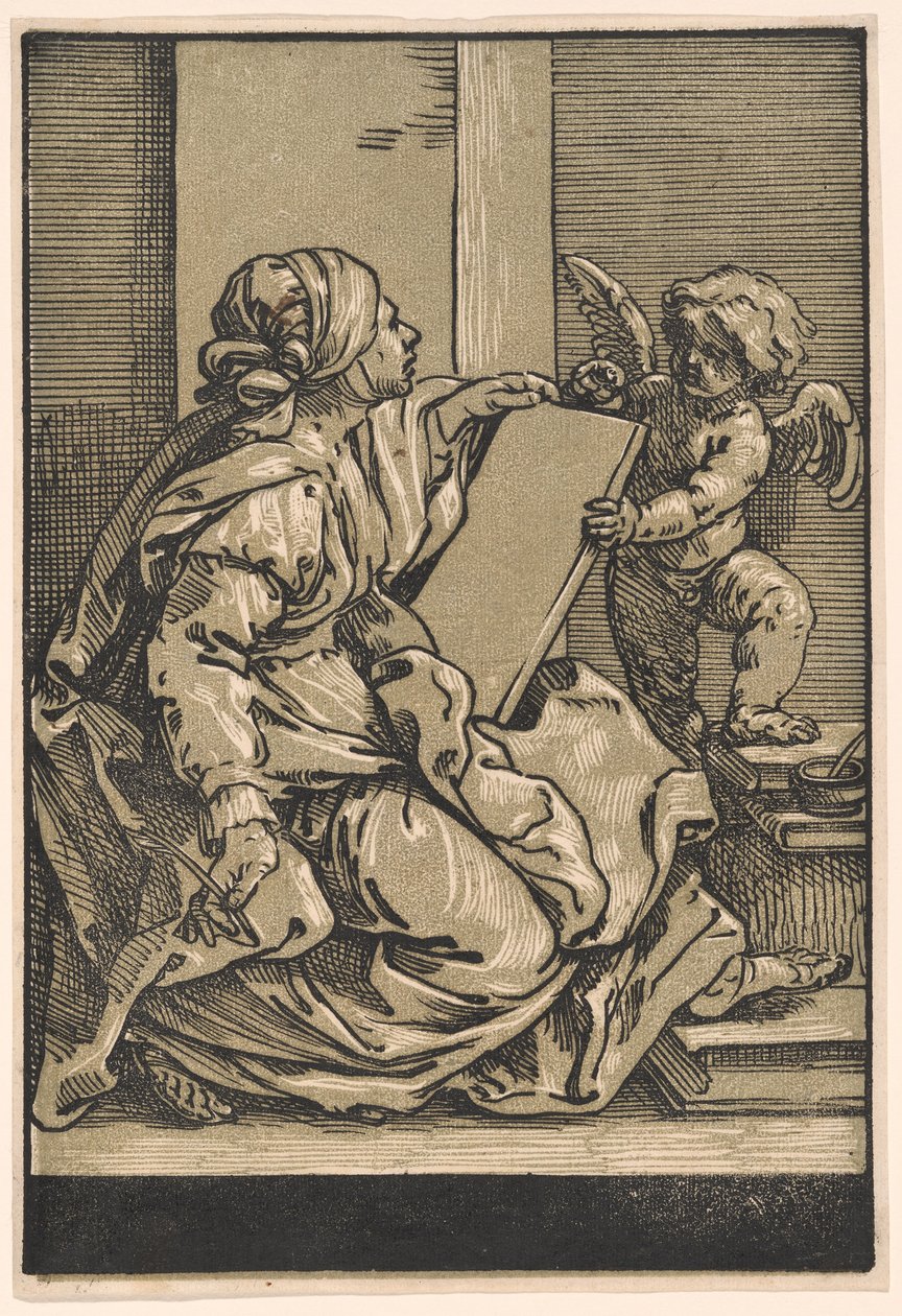 Sibyllan håller en tavla med en bevingad putto av Bartolomeo Coriolano