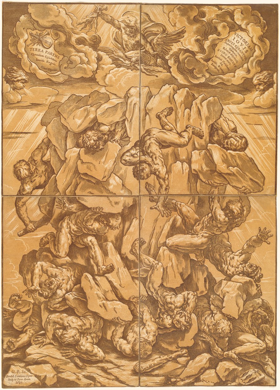 Jättarnas fall av Bartolomeo Coriolano after Guido Reni
