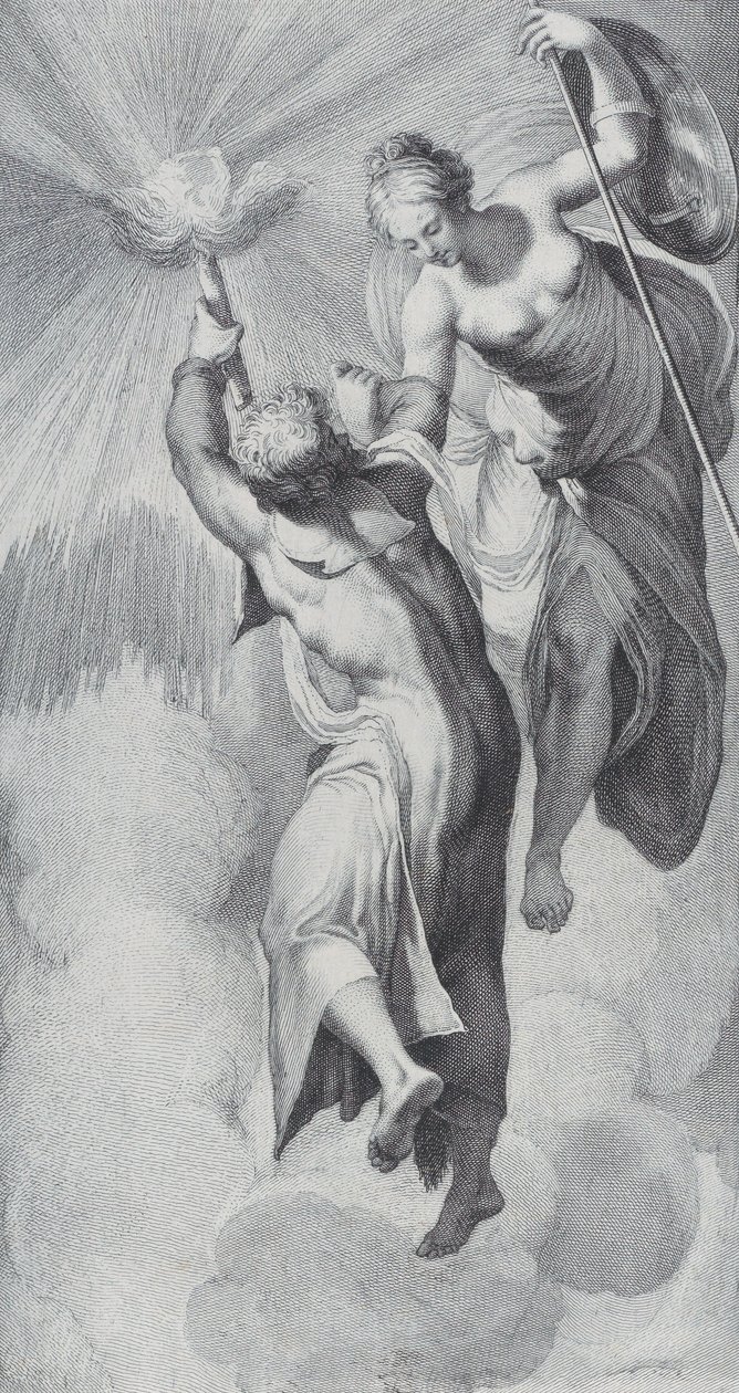 Minerva hjälper Prometheus när han försöker stiga upp till himlen, 1756. Skapare: Bartolomeo Crivellari, Gabriel Söderling. av Bartolomeo Crivellari, Gabriel Söderling