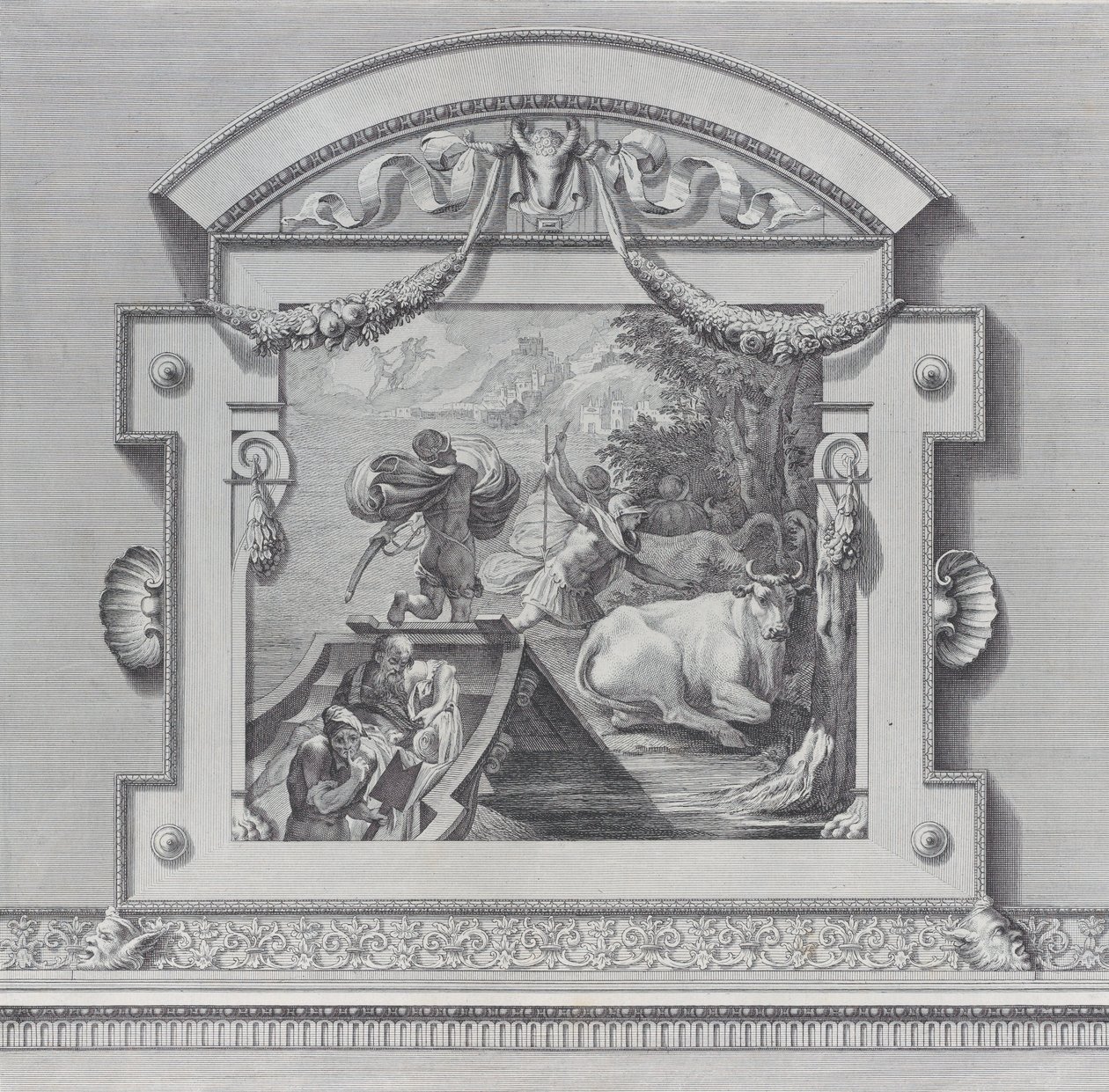 Plåt 24: Ulysses följeslagare stjäl oxarna som är heliga för Apollo, 1756. Skapare: Bartolomeo Crivellari, Gabriel Söderling. av Bartolomeo Crivellari, Gabriel Söderling