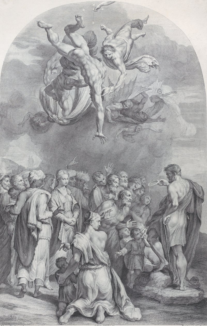 Plåt 41: Johannes Döparen predikar för en stor skara och döper barn, 1756. Skapare: Bartolomeo Crivellari, Gabriel Söderling. av Bartolomeo Crivellari, Gabriel Söderling