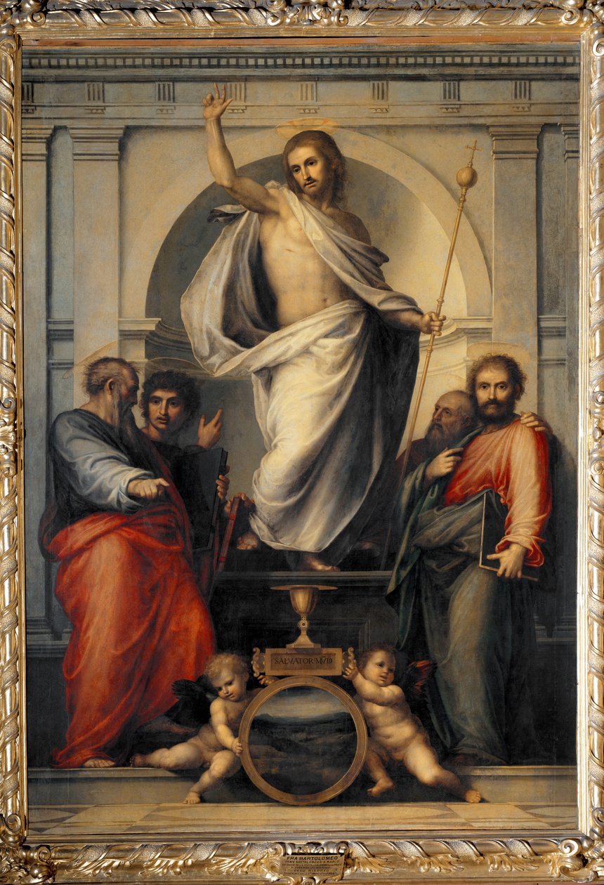 Kristus uppstår bland evangelisterna (Trämålning av Bartolomeo Fra