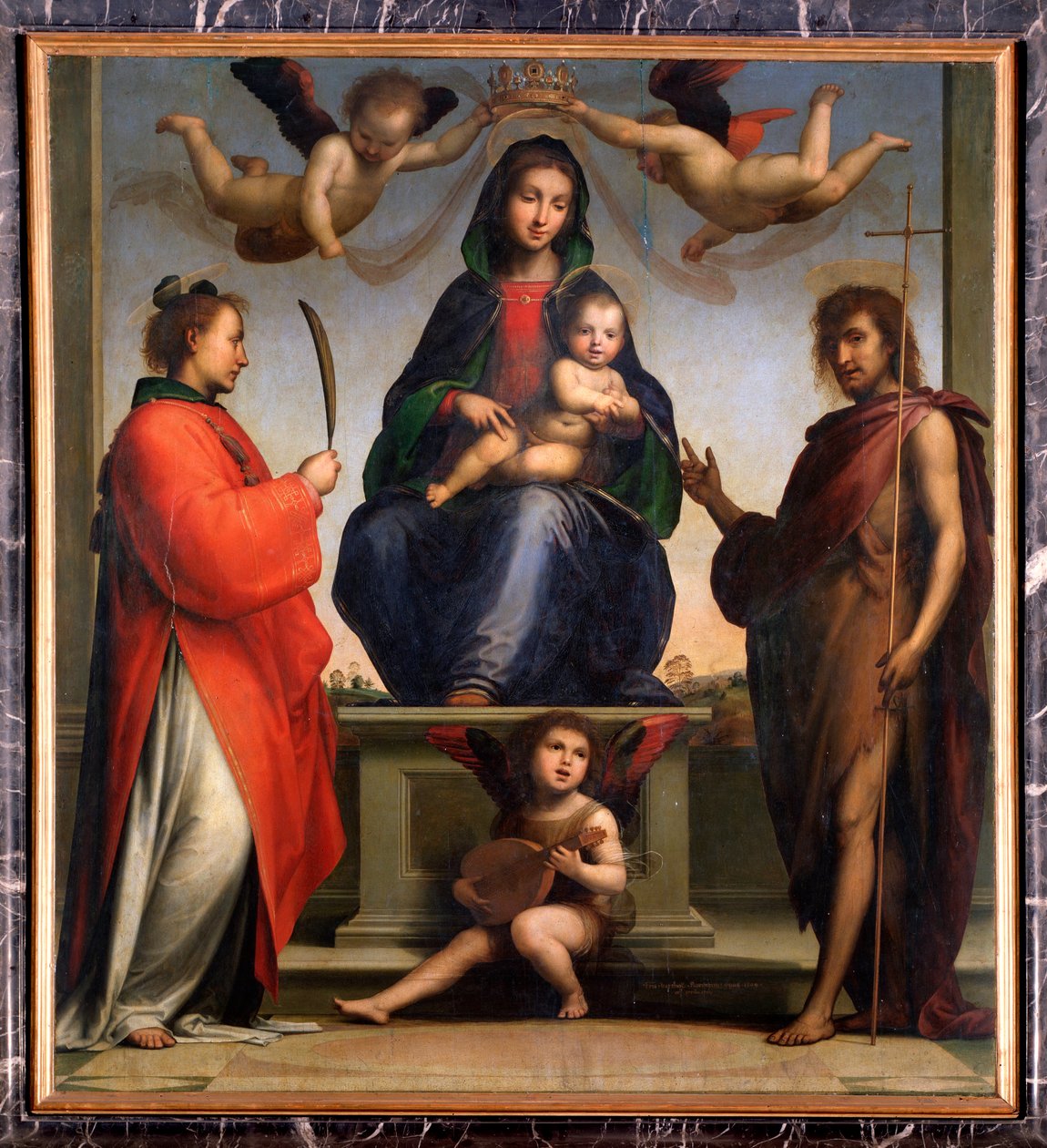 Jungfru och barn med Johannes Döparen och Stefan (tempera och olja på duk av Bartolomeo Fra