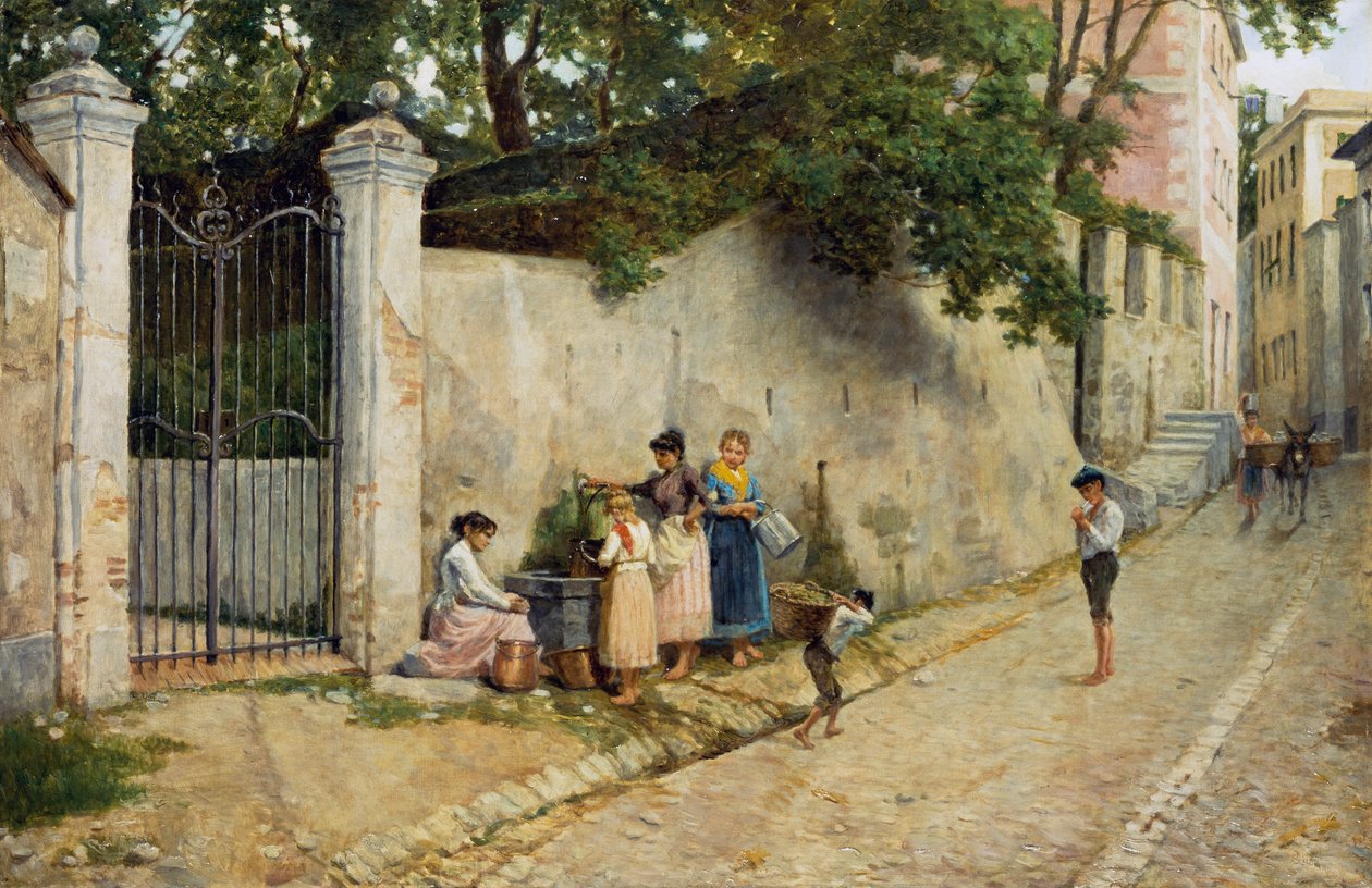 Vid fontänen, av Bartolomeo Giuliano (1825-1909), olja på duk, 64,5x100 cm av Bartolomeo Giuliano