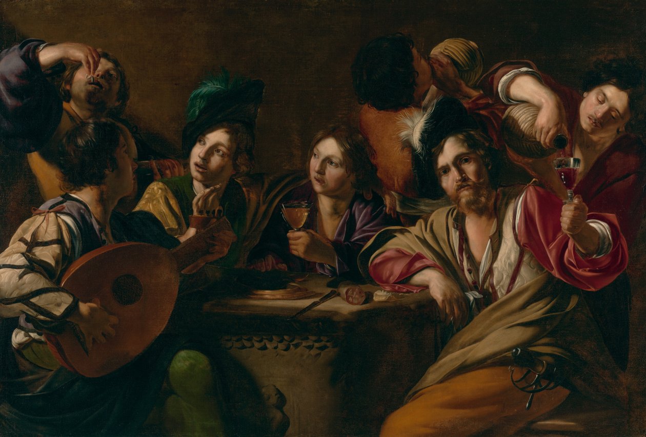 En drink- och musikfest av Bartolomeo Manfredi