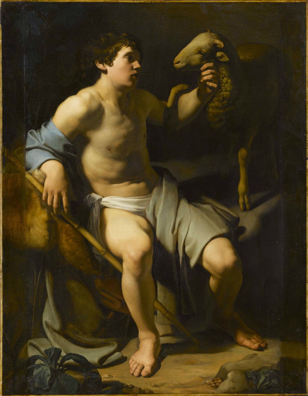 Sankt Johannes Döparen Håller Ett Får. av Bartolomeo Manfredi