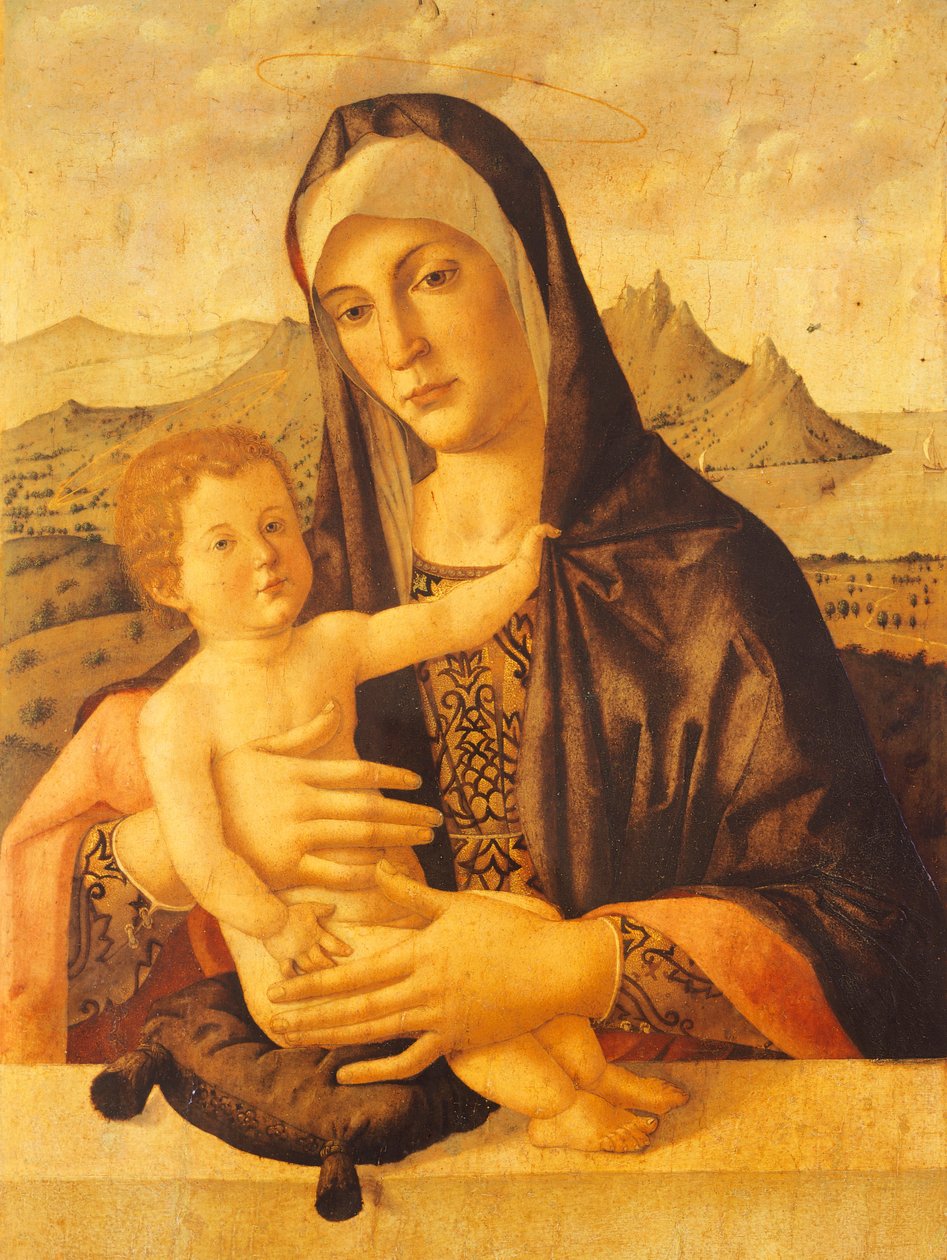 Madonna och barn sittande, av Bartolomeo Montagna (cirka 1450-1523) av Bartolomeo Montagna