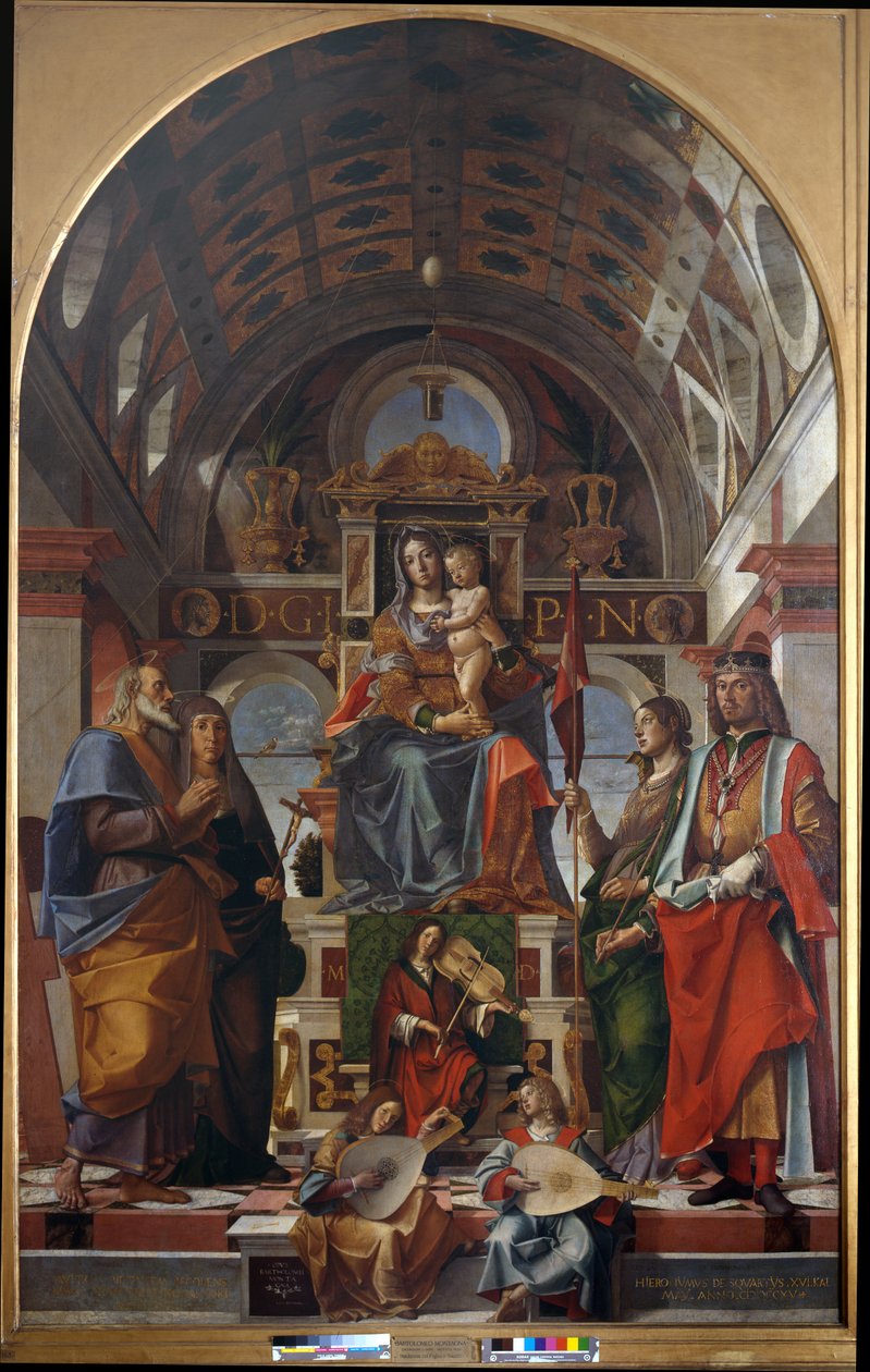 Madonna och barn med Saint Andrew, Monica, Ursula och Sigismund av Bartolomeo Montagna