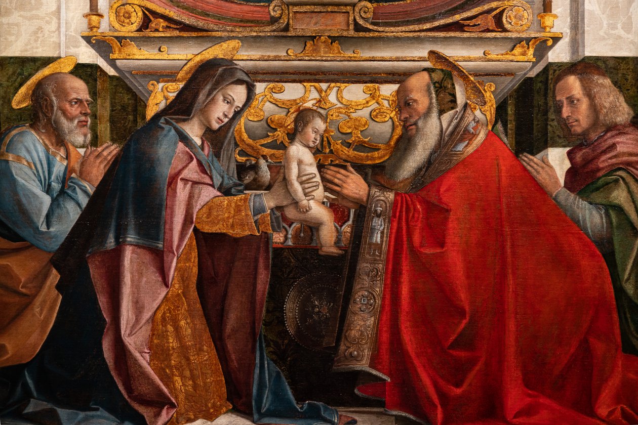 Presentation av Jesus i templet, detalj av Bartolomeo Montagna