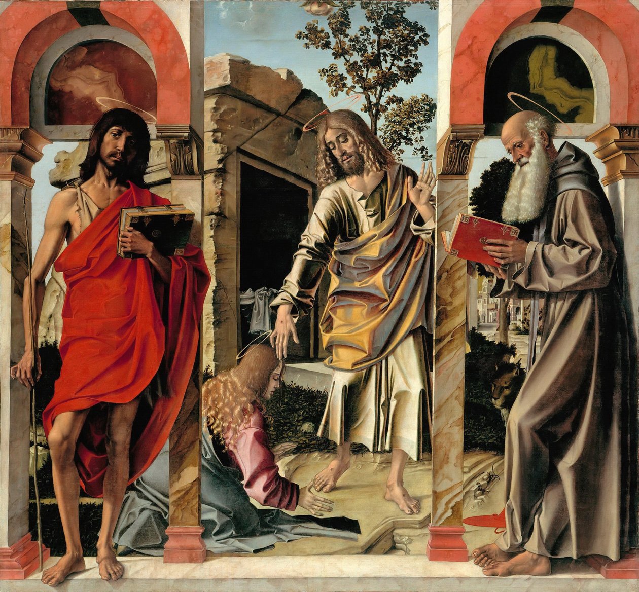 Den uppståndne Kristus med Maria Magdalena och de heliga Johannes Döparen och Hieronymus, ca. 1492 av Bartolomeo Montagna