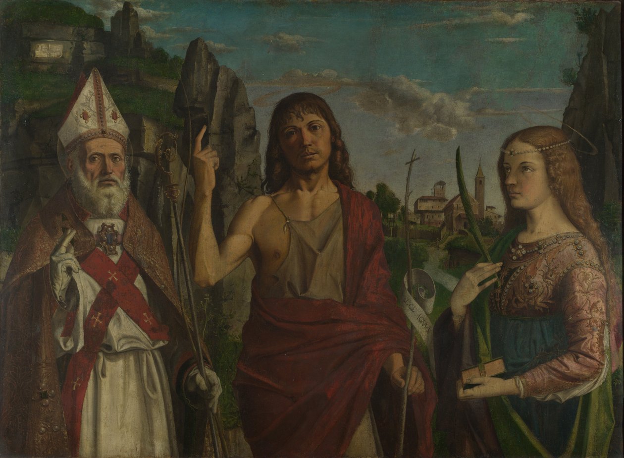 Sankt Zeno, Johannes Döparen och en kvinnlig martyr, ca. 1495 av Bartolomeo Montagna