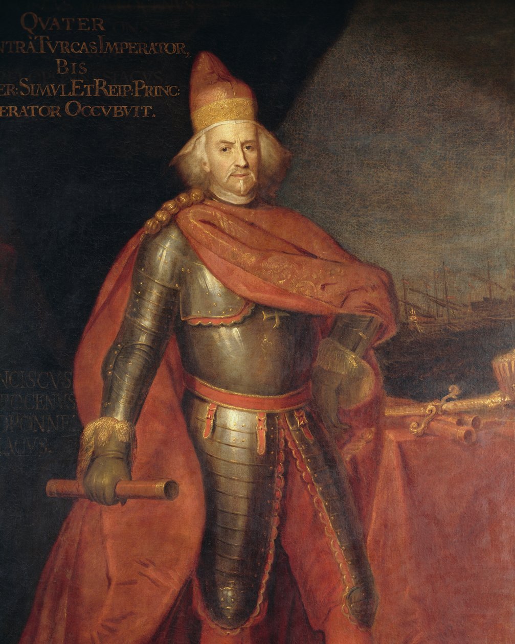 Porträtt av doge Francesco Morosini (1619-1694), känd som Peloponnesiacus, målning av Bartolomeo Nazzari (1699-1758), Detalj av Bartolomeo Nazzari