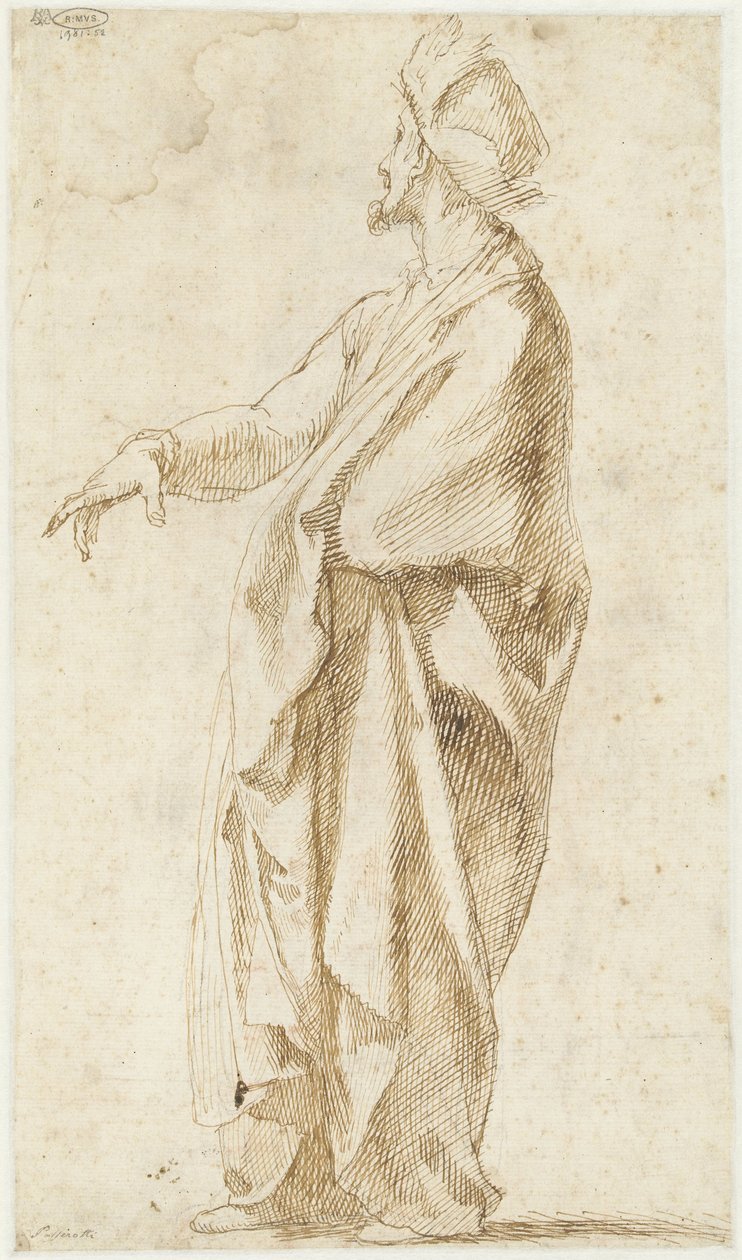 Draperad modell, ena handen utsträckt av Bartolomeo Passarotti