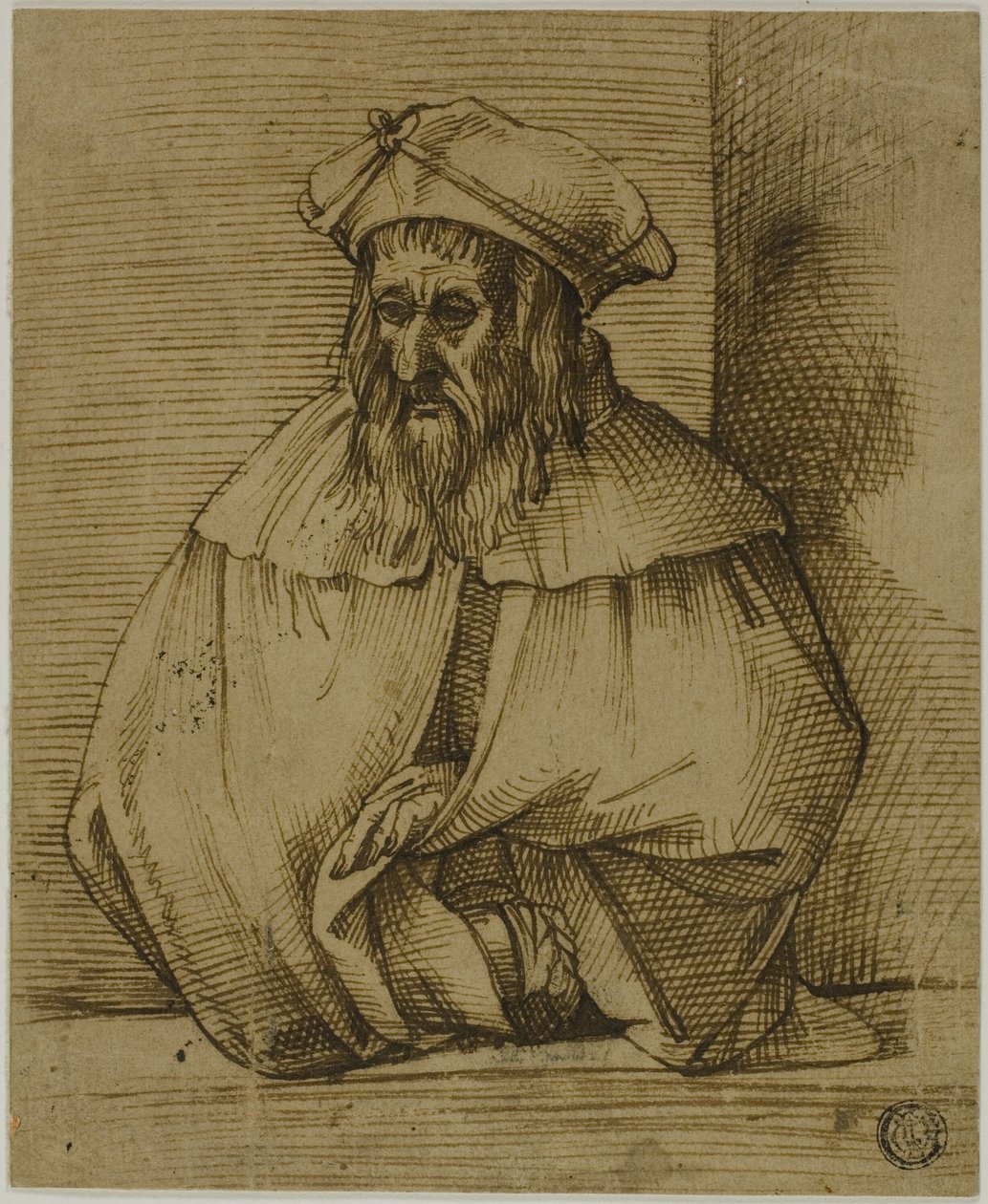 Halvlång skiss av en gentleman med hatt och cape av Bartolomeo Passarotti