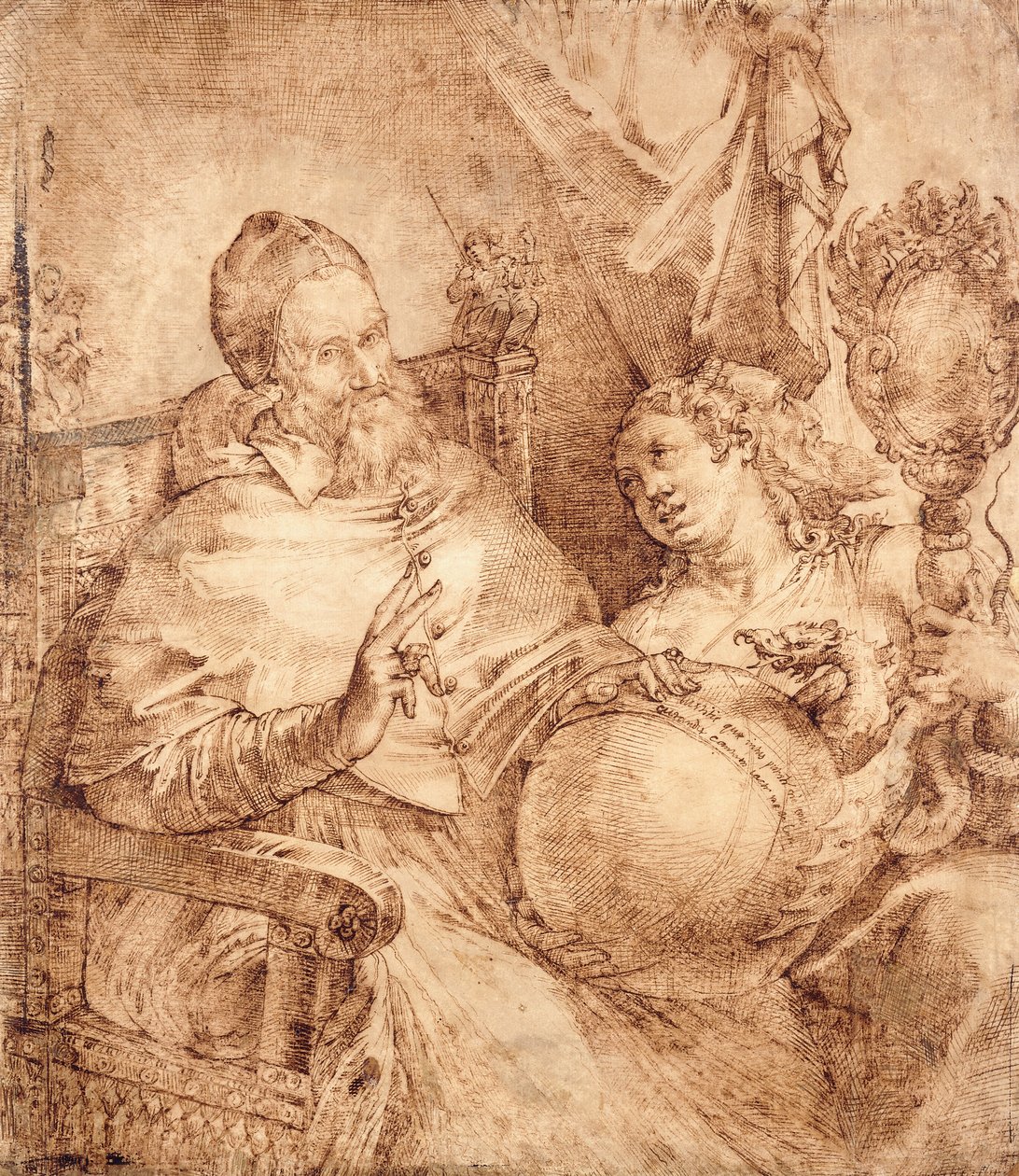 Porträtt av påven Gregorius XIII, tre fjärdedels längd, sittande i en fåtölj, av Bartolomeo Passarotti
