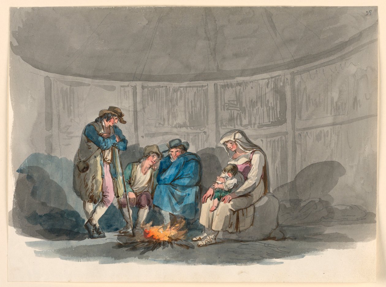 En familj av herdar på natten av Bartolomeo Pinelli
