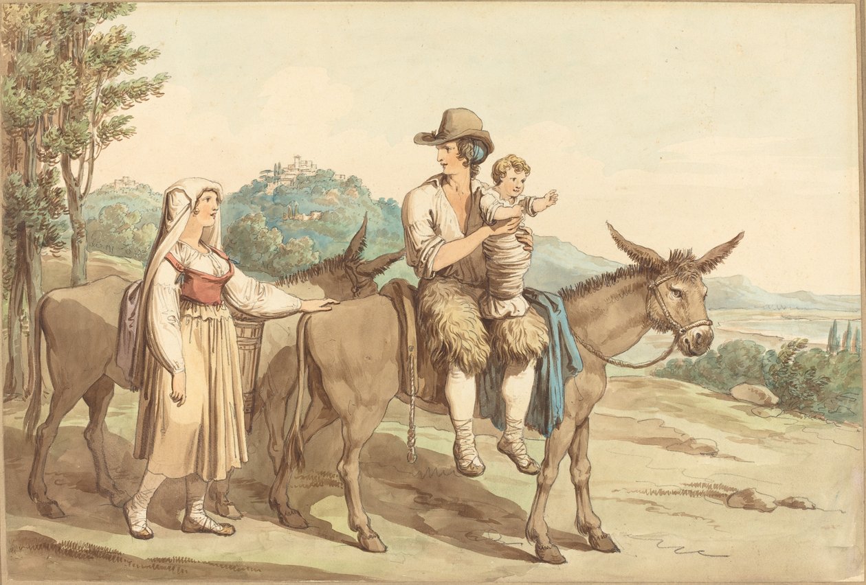 En bondfamilj och två åsnor av Bartolomeo Pinelli