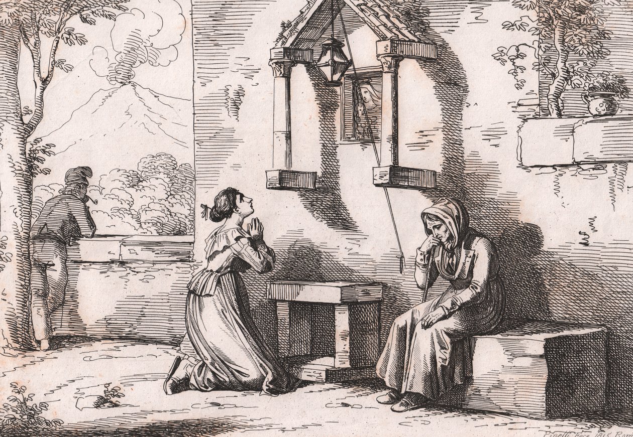 En dotter som ber till Madonnan för sin sjuka mor, etsning av Bartolomeo Pinelli (Rom) av Bartolomeo Pinelli
