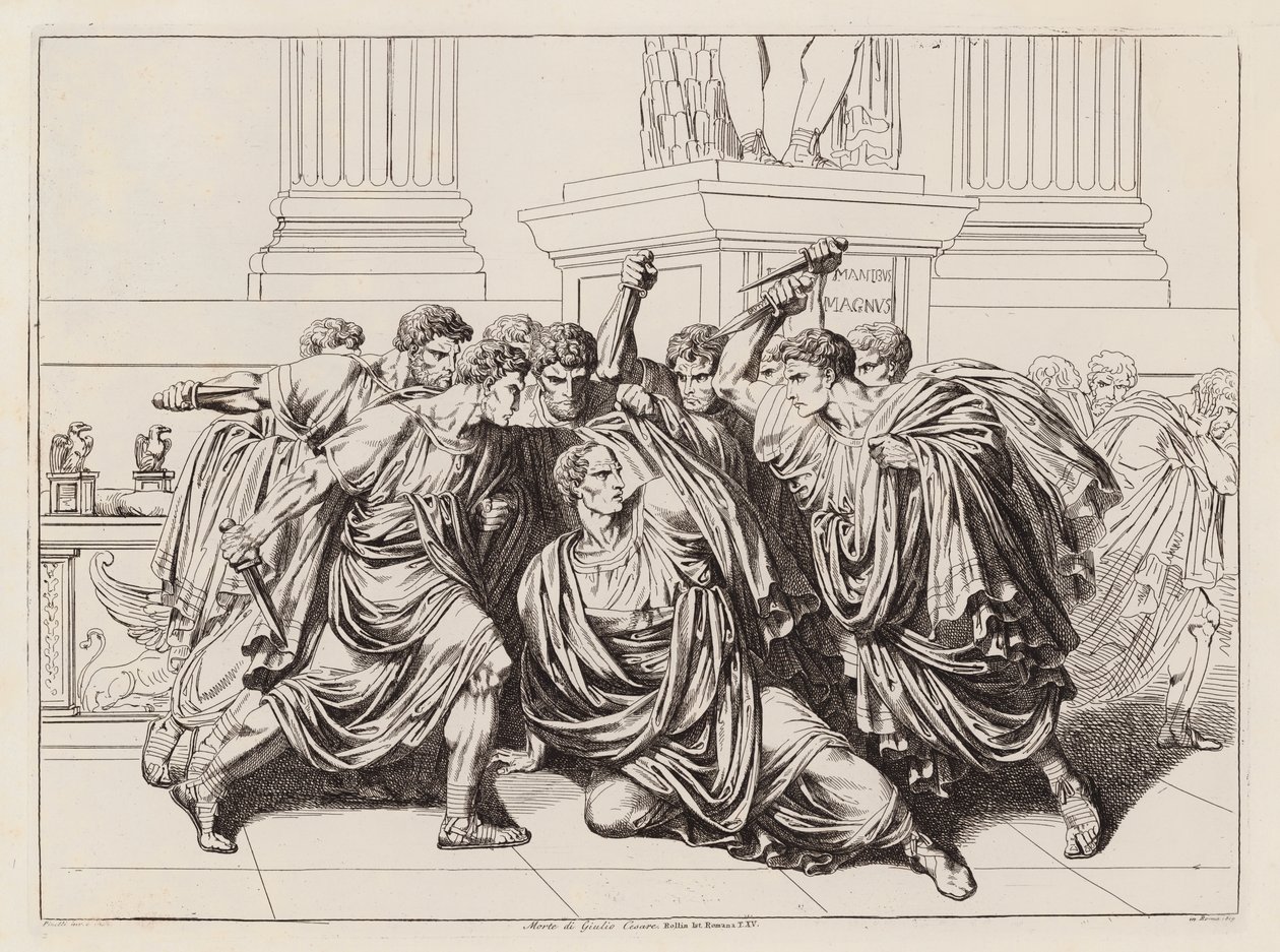 Mordet på Julius Caesar, 44 f.Kr (etsning) av Bartolomeo Pinelli