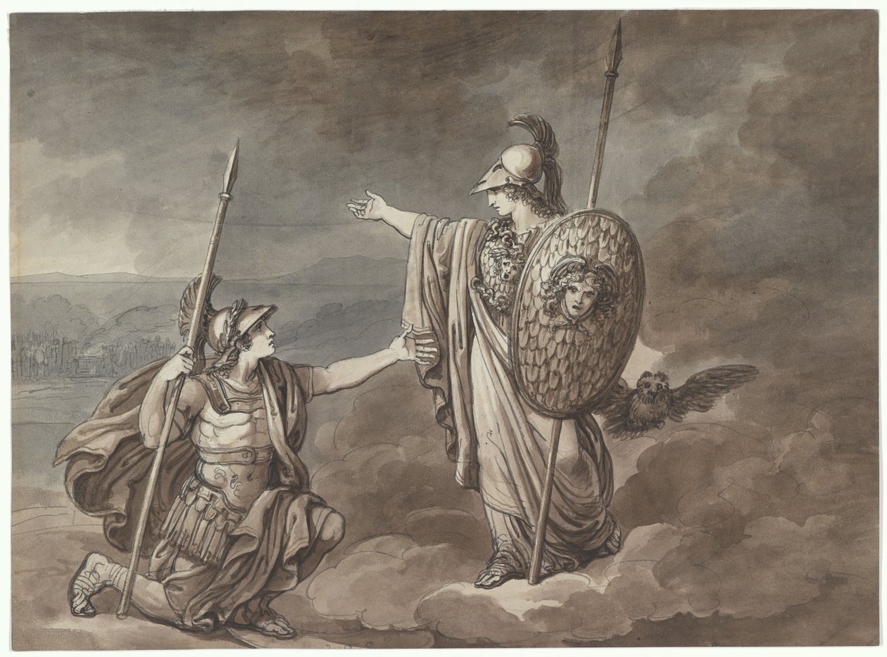 Athena visar sig för Telemachos (Odysseus son), illustration till Telemaco ur Homeros Odysséen av Bartolomeo Pinelli