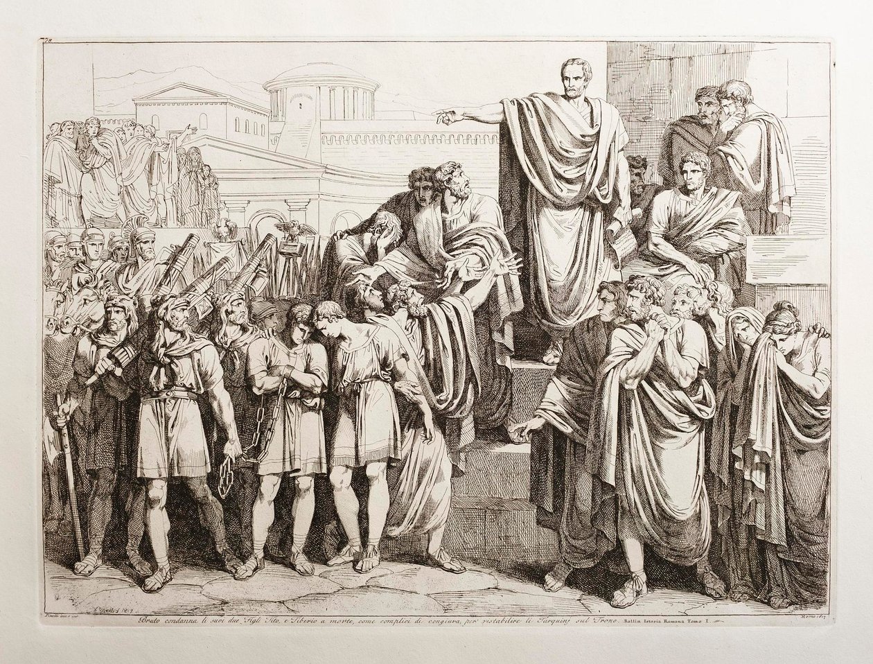 Brutus dömer sina två söner, Titus och Tiberius, till döden av Bartolomeo Pinelli