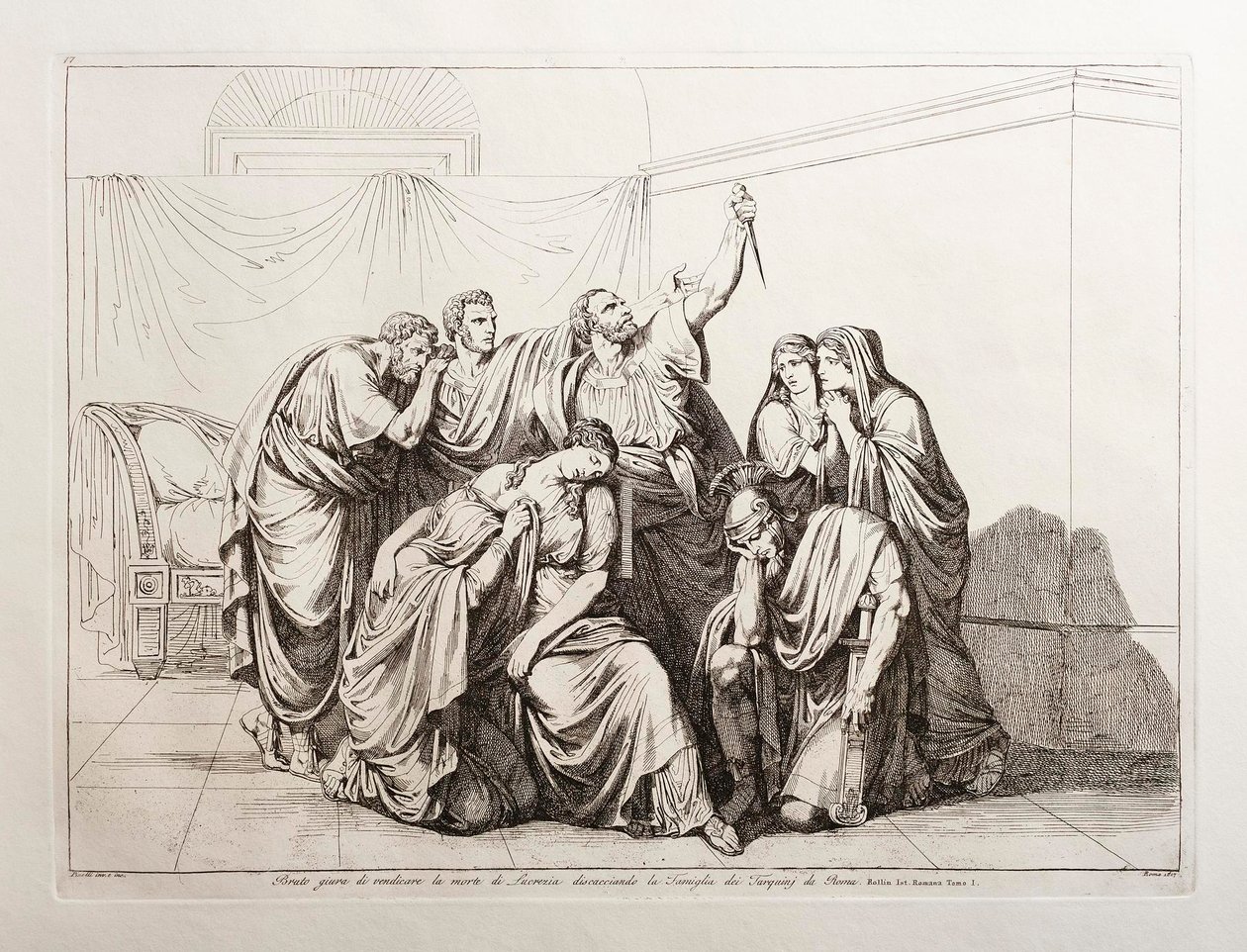 Brutus svär att hämnas Lucretias död och förvisar familjen Tarquini från Rom av Bartolomeo Pinelli