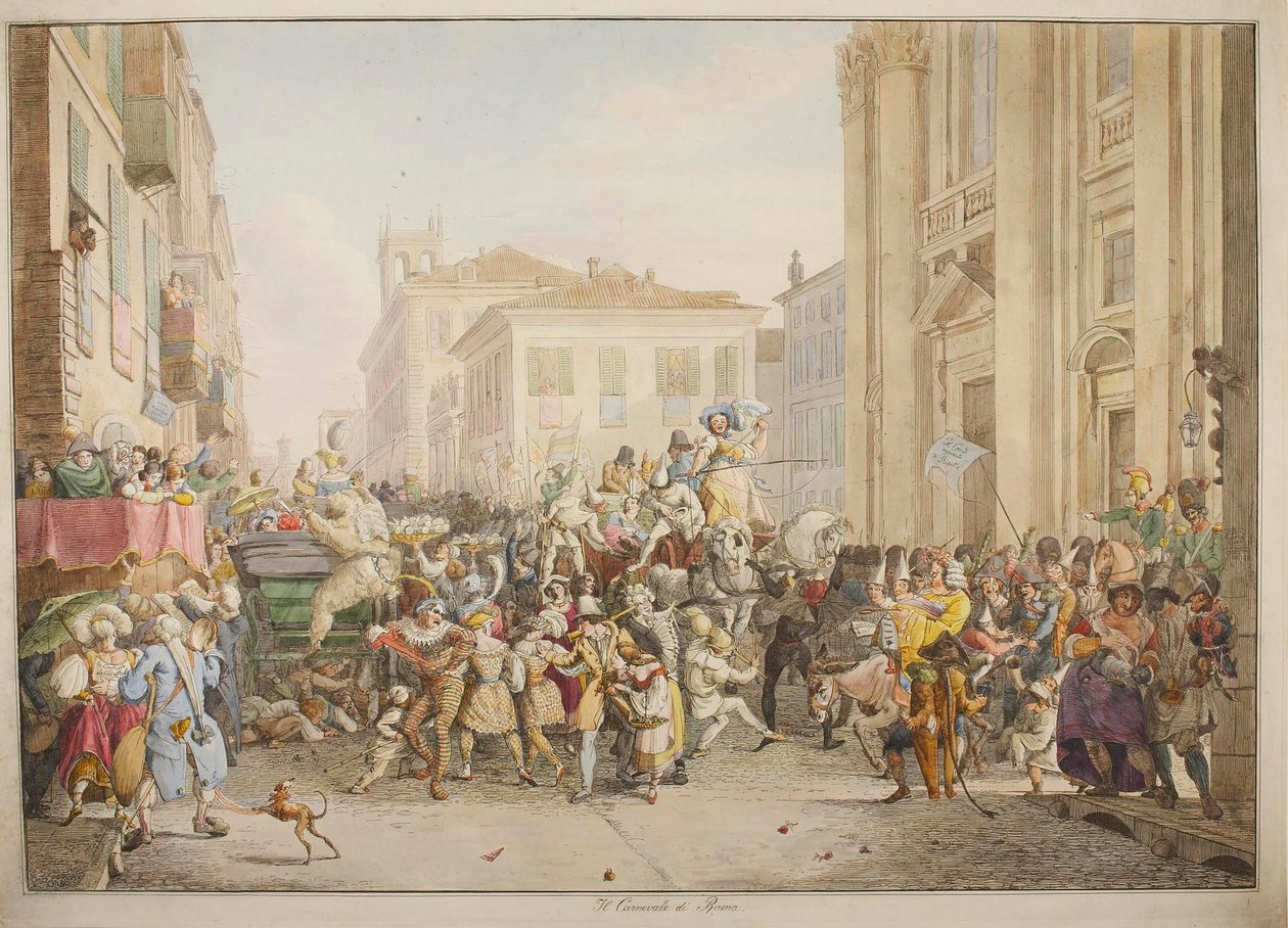 Karnevalen i Rom av Bartolomeo Pinelli