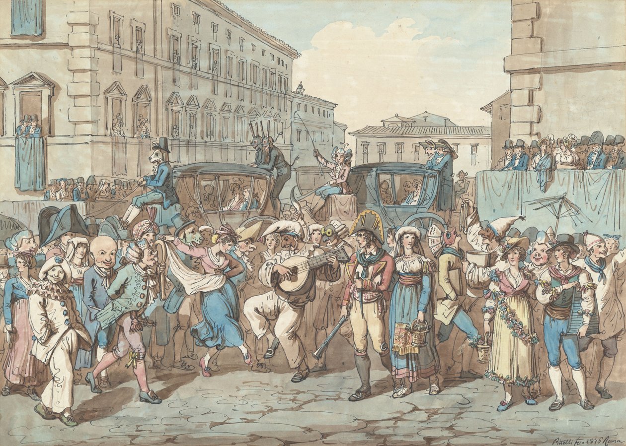 Karneval i Rom, illustration till Romerska dräkter och seder av Bartolomeo Pinelli
