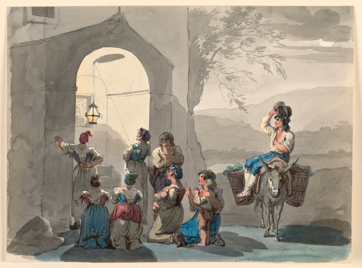 Teckning, Ave Maria på Tivoli, 1807-08 av Bartolomeo Pinelli