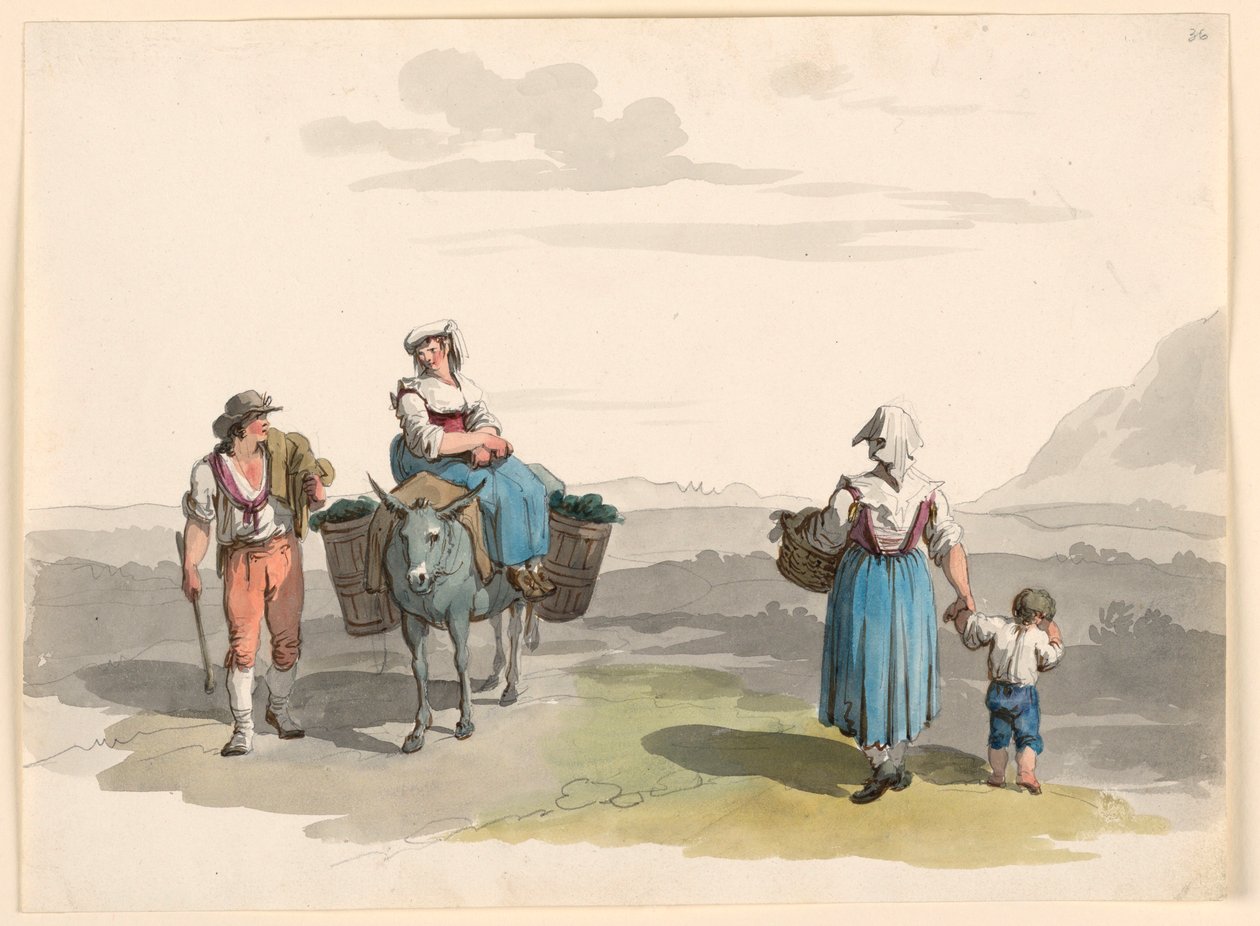 Teckning, På väg till Tivoli, 1807-08 av Bartolomeo Pinelli