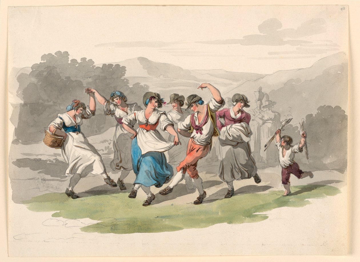 Teckning, Återkomst från vinskörden, 1807-08 av Bartolomeo Pinelli