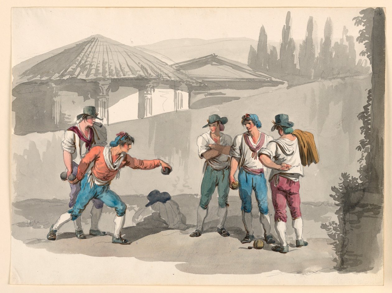 Teckning, Bocciaspelet, 1807-08 av Bartolomeo Pinelli