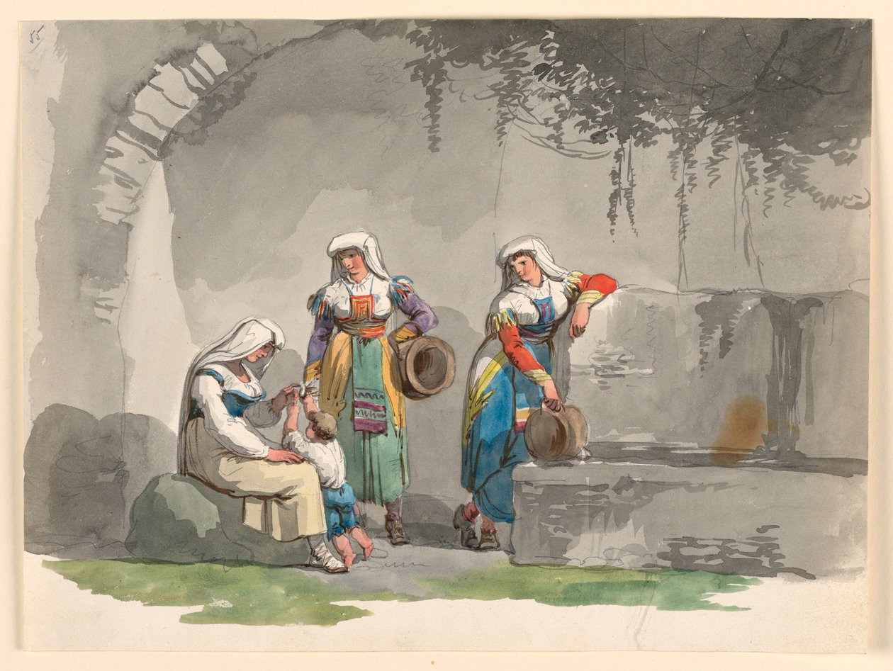 Teckning, Tre syditalienska kvinnor, 1807-08 av Bartolomeo Pinelli