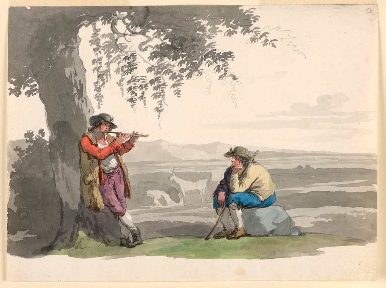 Teckning, Två herdar i Campagna, 1807-08 av Bartolomeo Pinelli