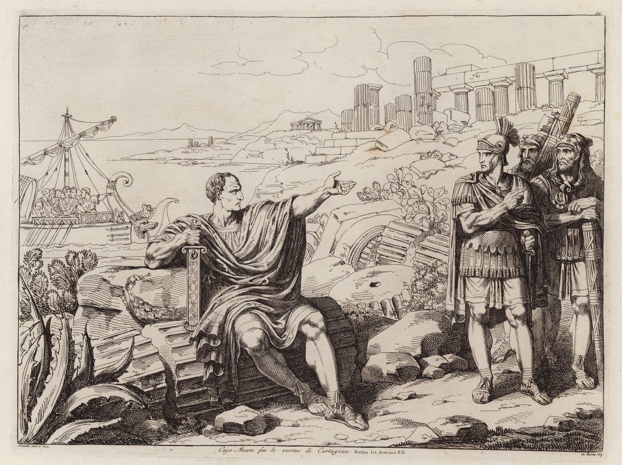 Gaius Marius sittande bland ruinerna av Karthago (etsning) av Bartolomeo Pinelli
