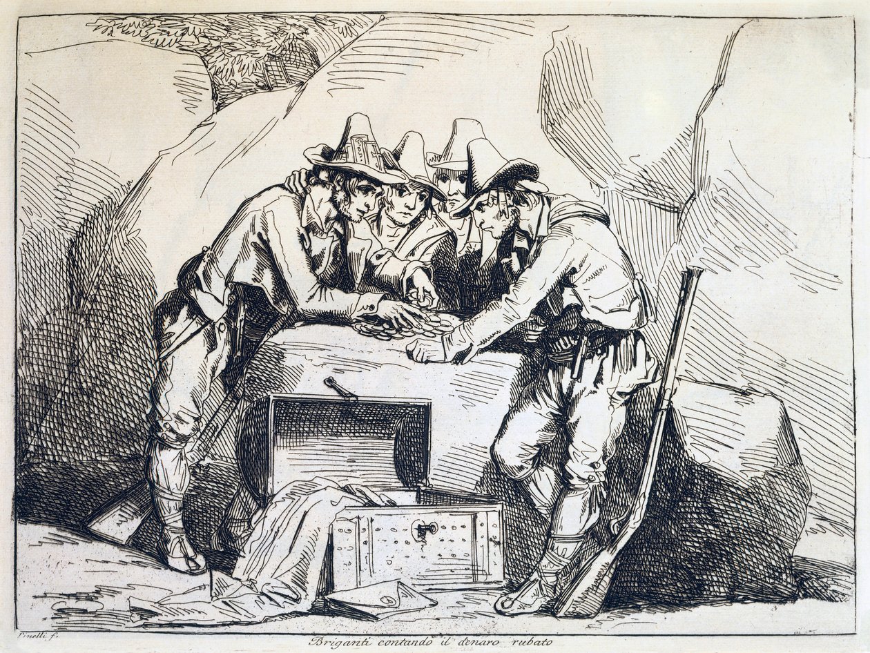 Grupp av banditer, av Bartolomeo Pinelli (1781-1835), gravyr av Bartolomeo Pinelli